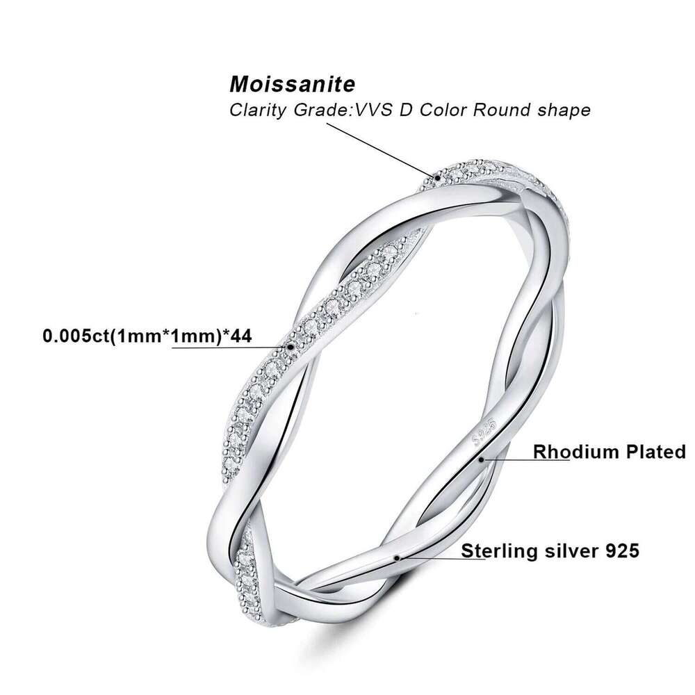 JewelryPalace Moissanite D Color Love Rope Infinity 925 Sterling Silver Stackable Band Ring for Woman Yellow Rose Gold Plated XJ260127