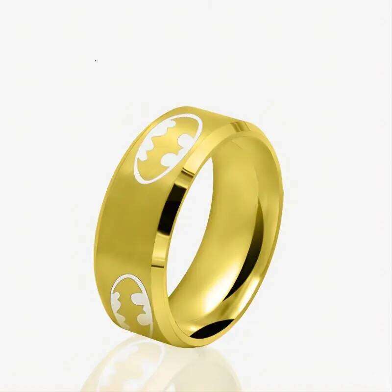 8mm Fashion Laser Logo Bat Rings Stainless Steel For Men Anti Stress Lucky Jewelry Gift Wholesale XJ260127