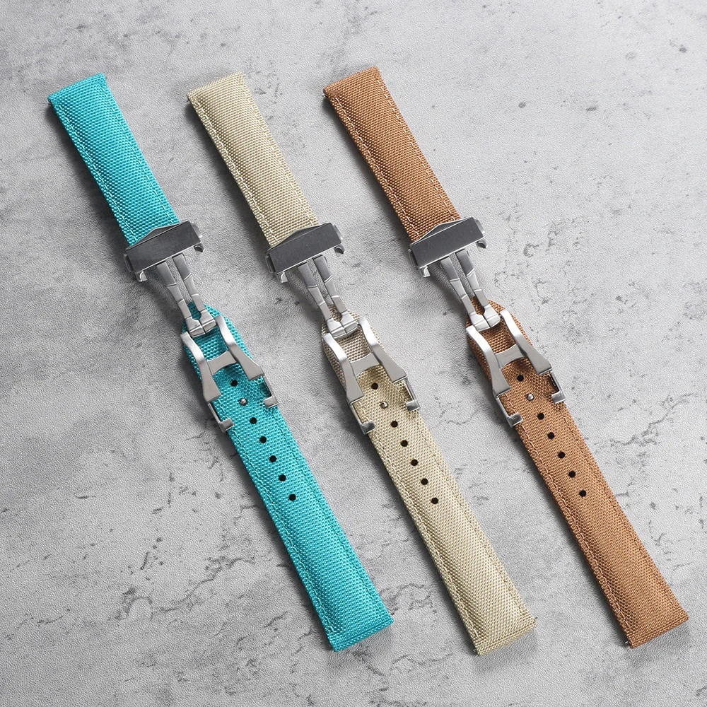 Deployant Sailcloth Watch Strap 20mm 22mm TwoSide Waterproof Nylon Quick Release With Folding Buckle Band for 260122
