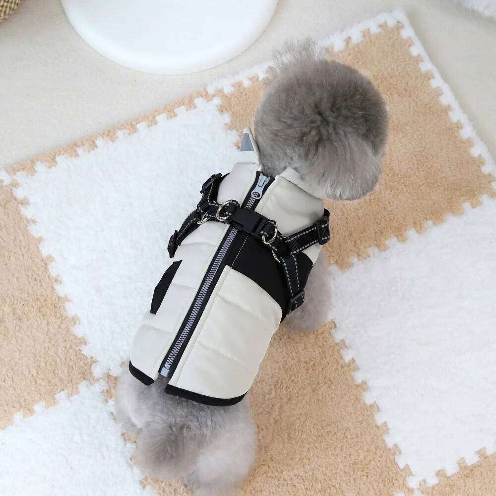 Adjustable Jacket Waterproof Warm Reflective Dog Coat Zipper with Harness Padded Winter Pet Vest Cold Weather XJ260127