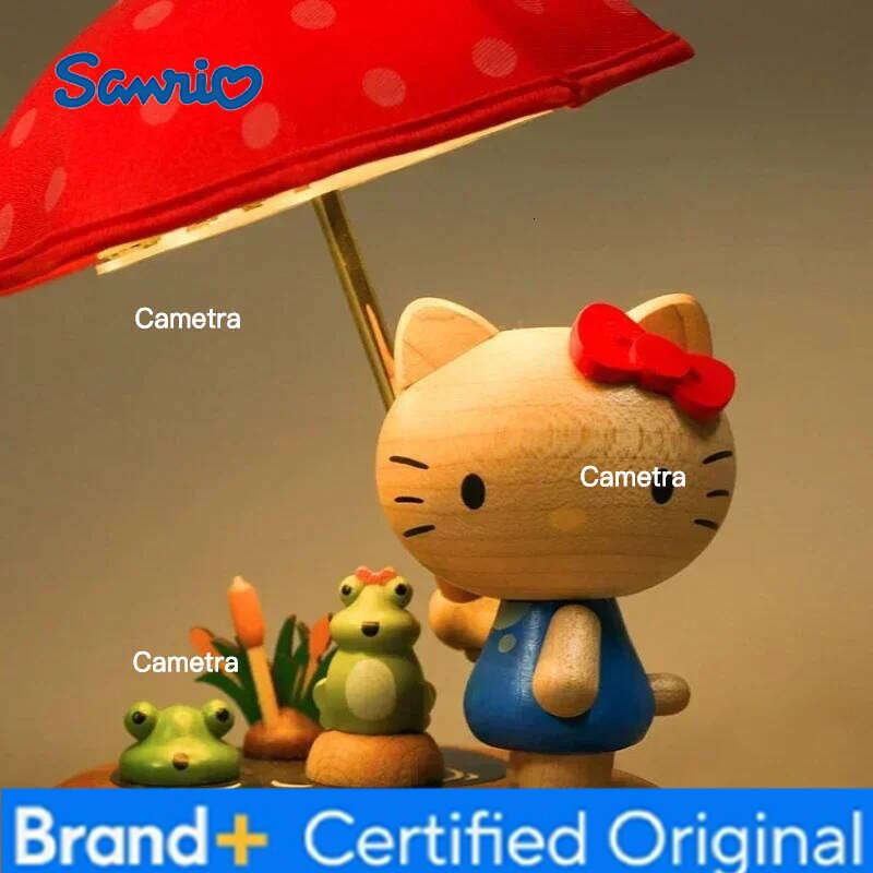 Sanrio Anime Character Hello Kitty Night Light Solid Wood Fun USB Charging Port Desktop Model Decoration Children Birthday Gifts H260128