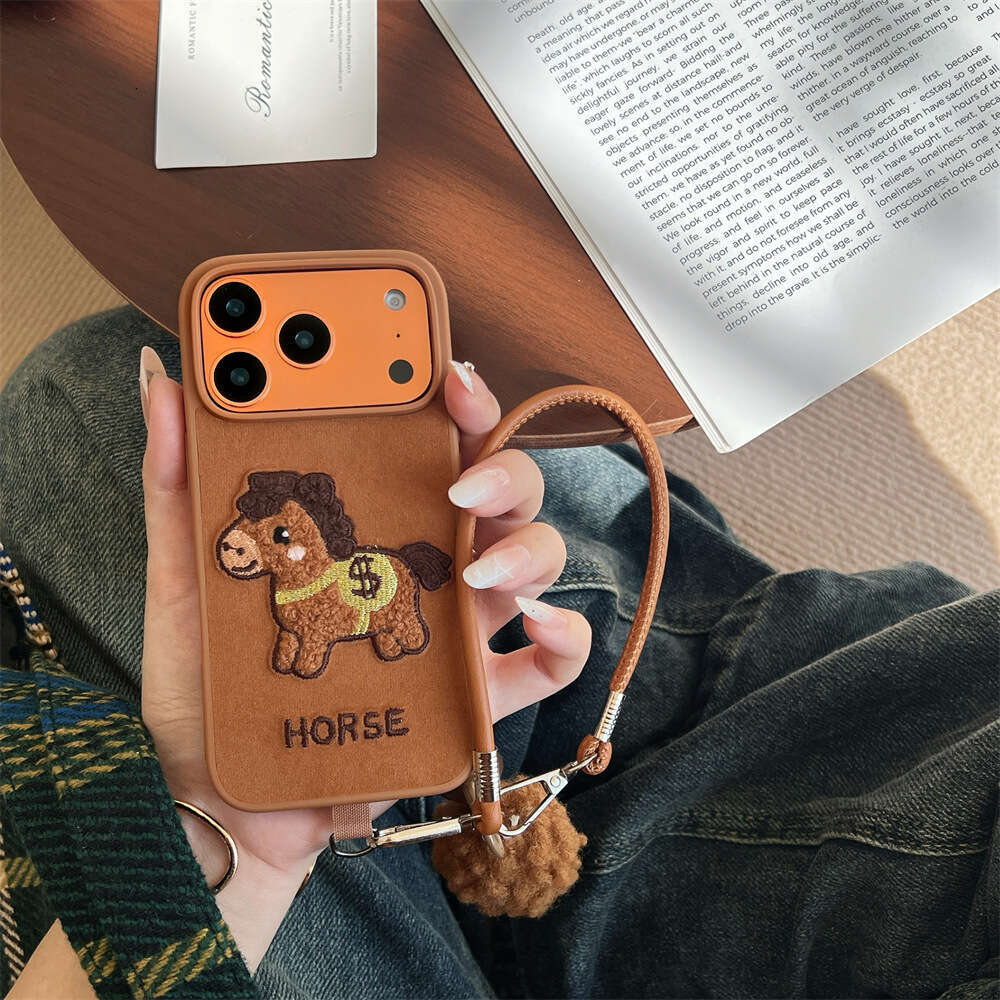 Embroidery Get Rich Quickly Compatible with Apple Pro Max Phone Xiaomi 17 Hand Strap Pom Huawei P80 Soft Case S260128
