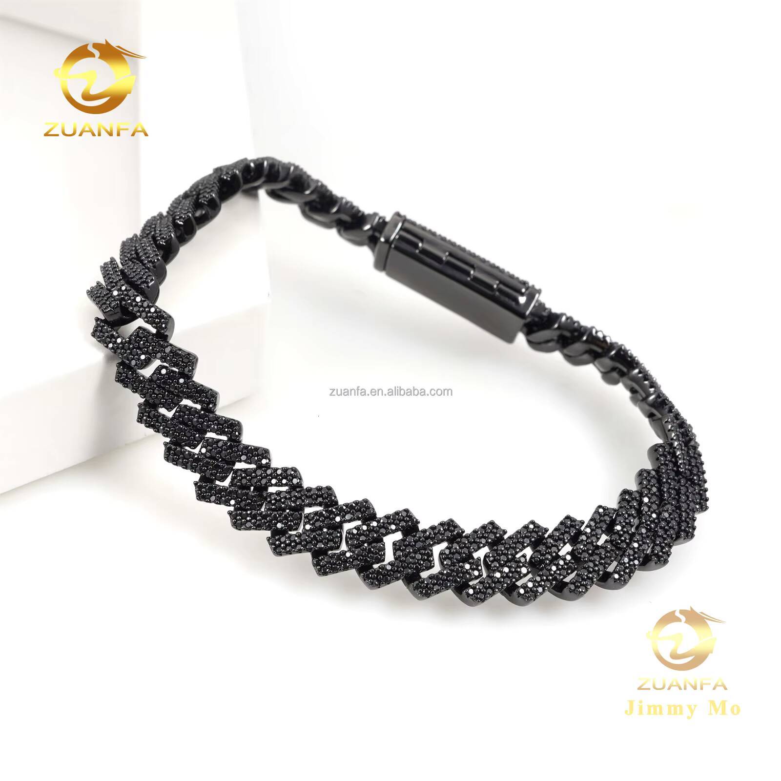 Customized Fashion Style 10mm 2Rows Black Stone 925 Silver Iced Out Hip Hop Jewelry Moissanite Diamond Miami Cuban Bracelet - view 5