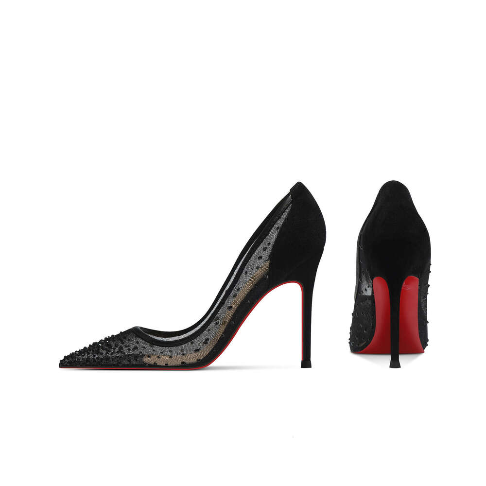 Elegant Rhinestone Mesh Pumps Pointed Toe High Heels with Transparent Side Panels & Stiletto Heel for Women