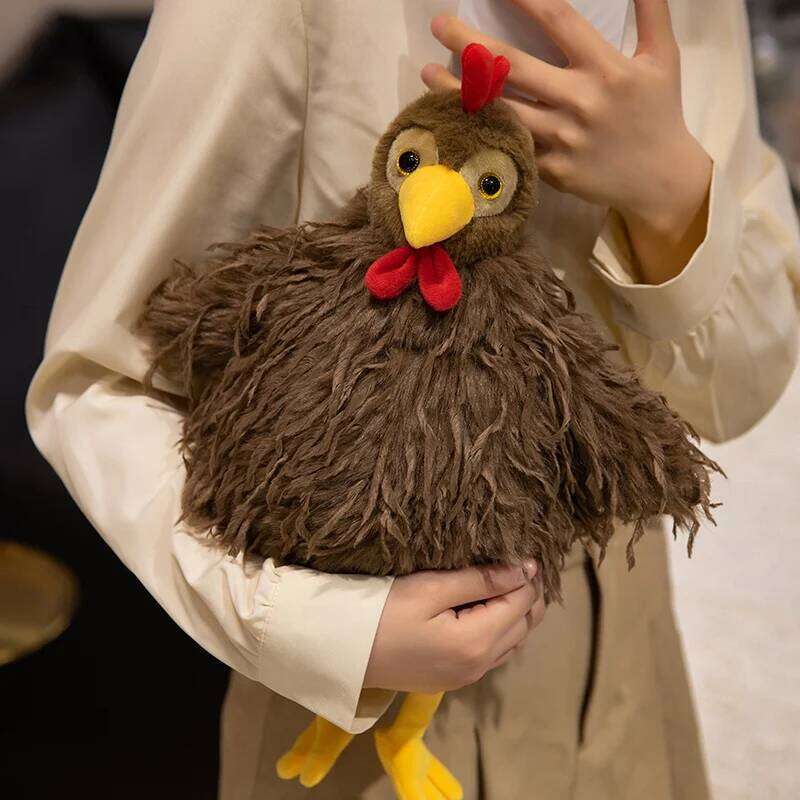 28cm Fluffy Rooster Plush Long-Hair Cute Chicken Stuffed Animal, Super Soft Kawaii Birthday Gift for Kids&Farm Lovers Home Decor Y260128