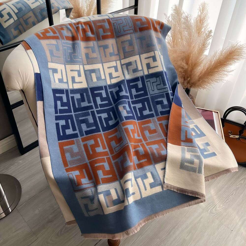 European and American Imitation Cashmere Scarf for Women Letter Retro Autumn Winter Thick Versatile Neck Warmer Long Double-Sided Shawl Export