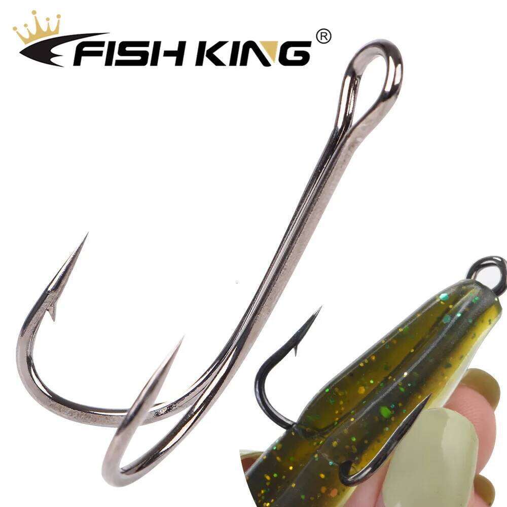 FISH KING 20pcs/pack Double Fishing Barbed Carp Fishhook For Soft Worm Lure High Carbon Steel Duple Hooks Z260128