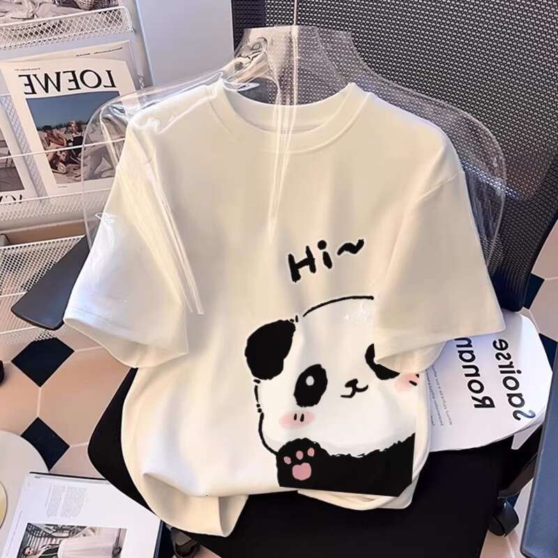 Panda Pure Cotton T-Shirt Short Women 2026 Summer New Fashion Stylish Loose Slimming Top Half Sleeve Tee