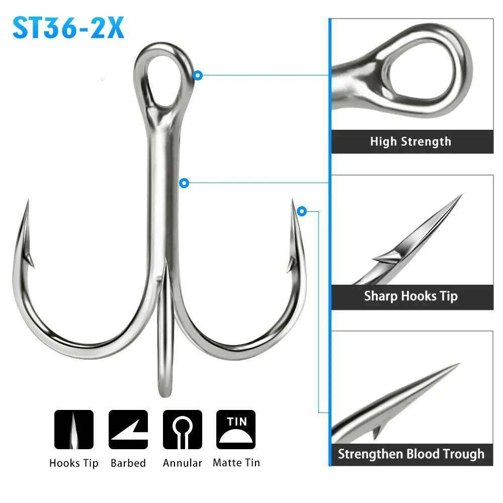 PROBEROS 20PCS Fishing 18-16-14-12-10-8-6-4-2-1-1/0-2/0-3/0-4/0-5/0# High Carbon Treble Hooks Triple Barbed Fishhooks Z260128