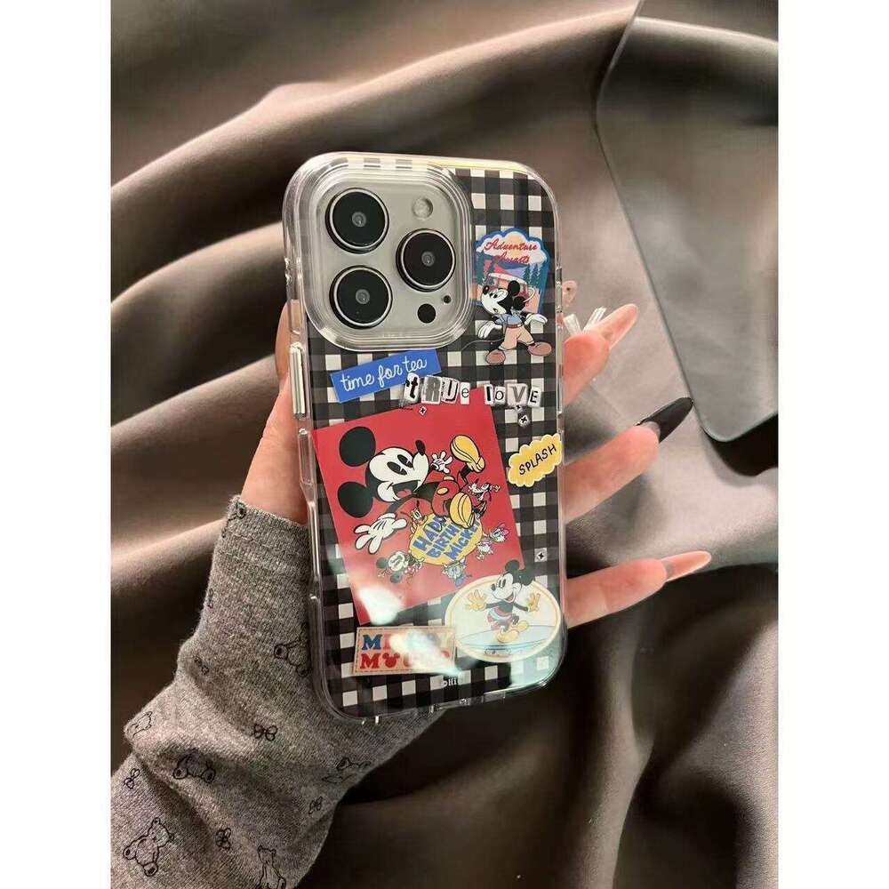 Niche Black and White Checkered Mickey Mouse Compatible iPhone Pro Max Case 14 Apple 15 New 13 Women 16 S260128