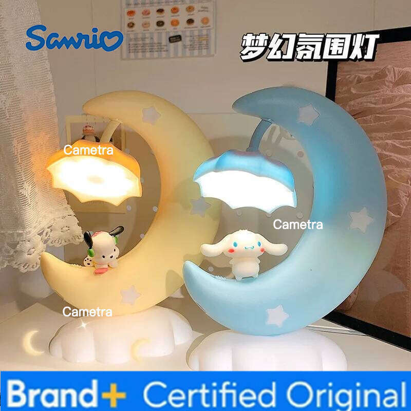 Sanrio Cartoon Moon Cloud Series Pochacco Cinnamoroll Figures Night Light Cute Girl Table Bedroom Bedside Lamp Ornament Gift H260128