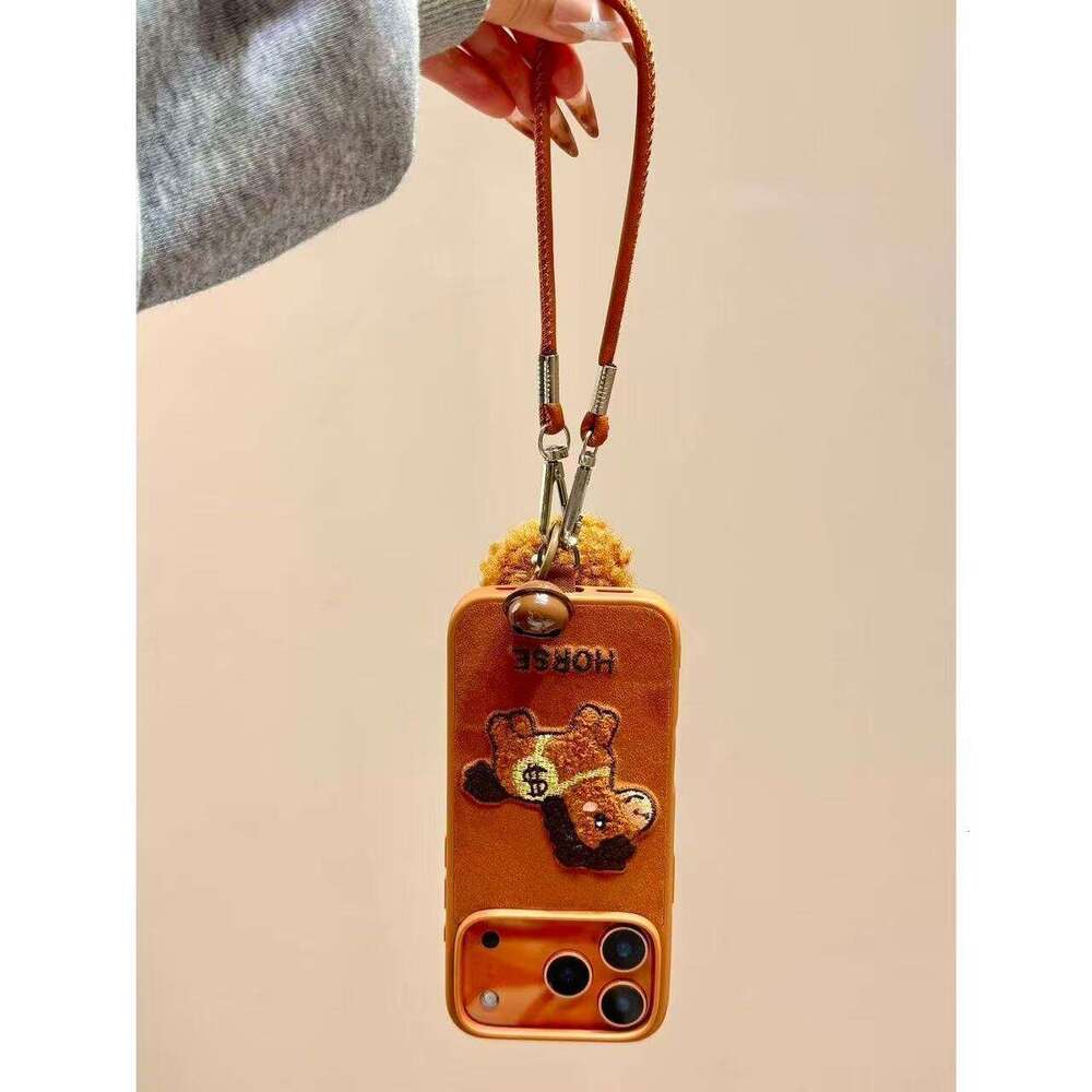 Autumn Winter Velvet Embroidered Money Pony Handheld Strap Compatible with Apple 17 Pro Max Phone 16 iPhone 15 Case S260128 726
