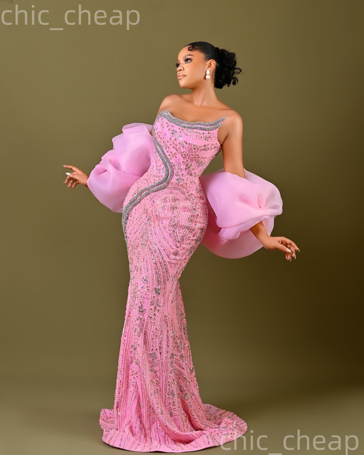 Aso Ebi Pink Mermaid Prom Dresses 2026 Beaded Crystals With A Wrap Evening Formal Party Second Birthday Engagement Gowns Dress For Special Occasions