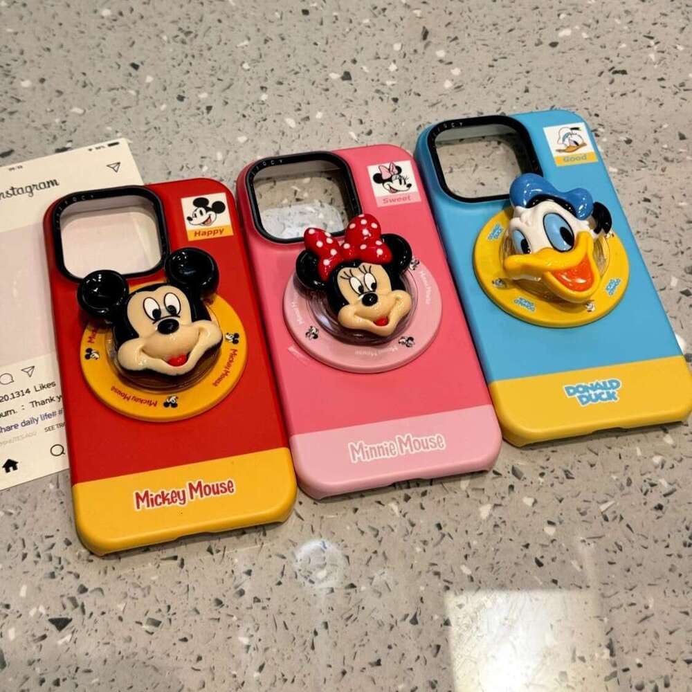 Cartoon Creative Mickey Mouse Black Metal Hole Suitable for iPhone 16 Pro Max Apple 15P Phone Case 14 Magnetic S260128