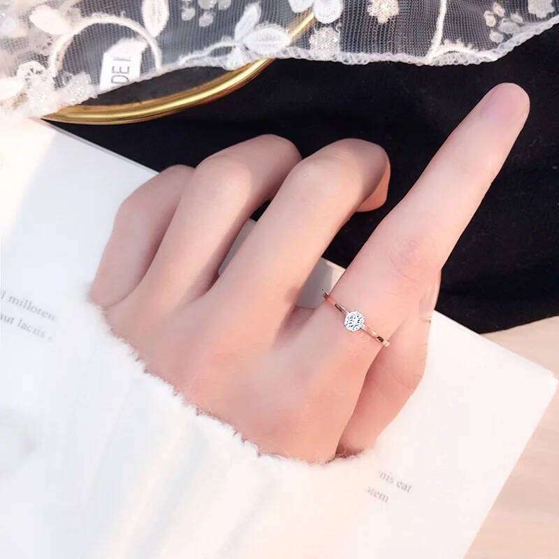 Solitaire Ring Stainless Steel Korean Fashion Thin Pinky Rings with AAA+ Cubic Zirconia Gold Plated Jewelry for Women KBR111 XJ260127