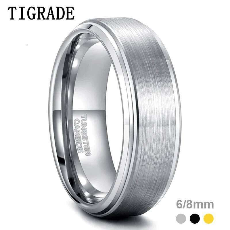 Tigrade 6/8mm Tungsten Carbide Ring Men Silver/Black/Gold Color Brushed Wedding Band Male Engagement Rings For Women bague XJ260127