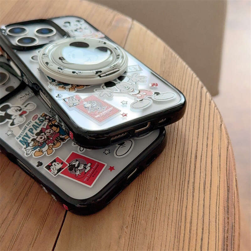 Cute Cartoon Mickey Magnetic Stand Apple 16promax Phone Suitable for 14pro Transparent Hard Case 15pro S260128