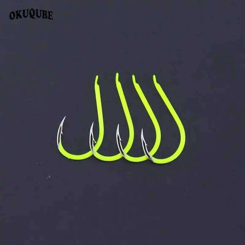 50pcs/lot Hooks High-Carbon Steel Anti-rust Green Coating Flattened Hook Body Barbed Fishhook Tackle For Fishing Z260128