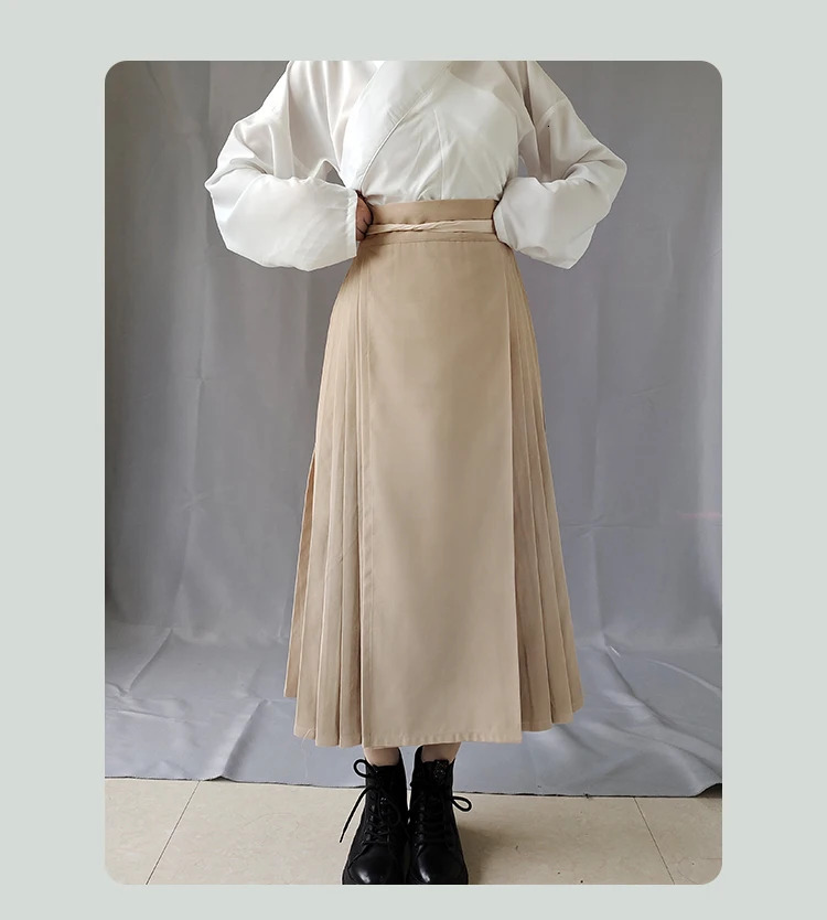 Solid Horse Face Skirt Mid length Ming Dynasty Autumn and Winter Daily Womens Chinese Style Traditional Vintage Hanfu Pleat 260128 - view 5