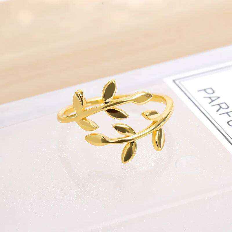 Olive Leaves Rings For Women Open Adjustable Gold Color Stainless Steel Ring Couple Wedding Band Jewelry free shipping item 2024 XJ260127