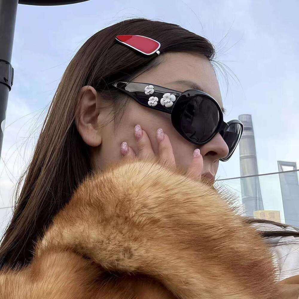 Sunglasses Camellia Flower Large Frame Slimming Design with UV Protection for Daily Street Wear Outdoor Sun Glasses Black Shades UV400 Protection Text