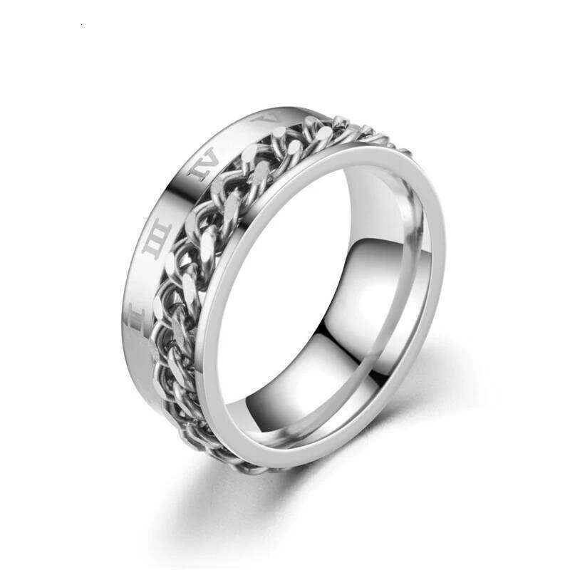 Cool Roman Numerals Rotating Stainless Steel Chain Multifunction Anti Stress Ring for Men Women Anxiety Relief Jewelry Punk Gift XJ260127