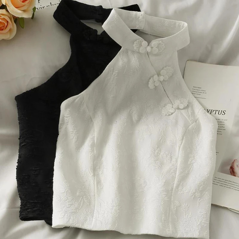 Backless Halter Tanks Women Chinese Style Elegant Irregular Crop Tops Vintage Summer Fashion Gentle Ladies Aesthetic Clothing 260128 - view 4