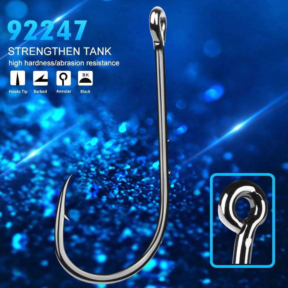 Lot 50pcs Baitholder Fishing Hooks High carbon steel Black fishhook Barbed Annular Sharpened Tip Jig Big Hook Saltwater 4#-9/0# Z260128