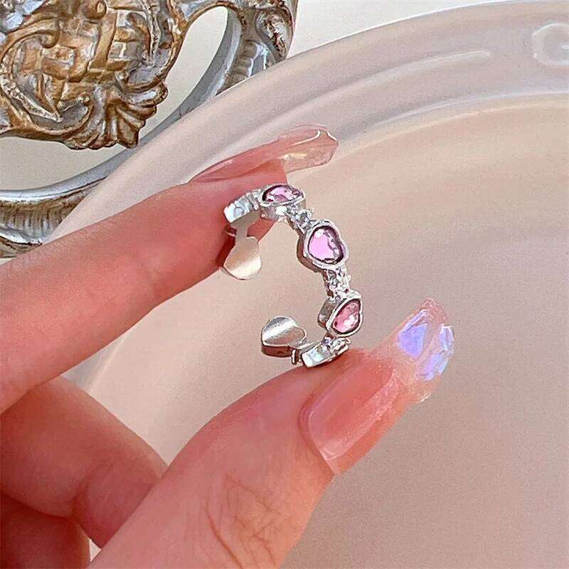 3pcs Fashion Love Heart Zircon Open Set for Women Gothic Sweet Girls Geometric Finger Rings Y2K Party Jewelry Accessories XJ260127