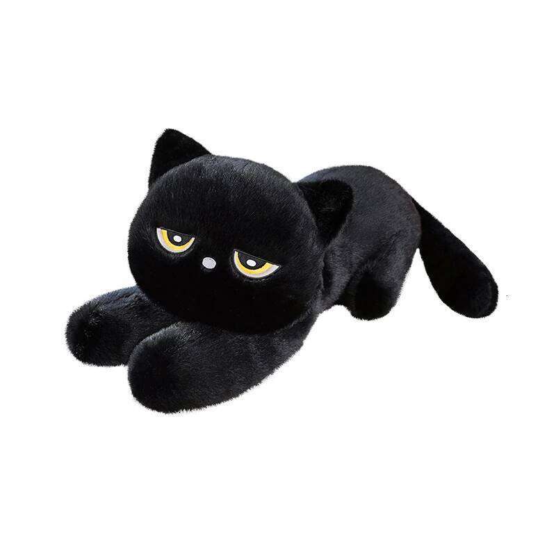 Cute Half Round Eyed Plush Toy Prone Black Cat Pillow Kids Game Fans Halloween Christmas Birthday Gifts Home Decor Y260128