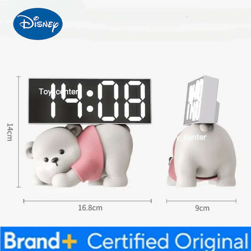 Disney Digital Alarm Cute Bear Resin Statue Ornaments Animal Sculptures Desktop Electronic Clock Decoration Living Room Decor H2601281