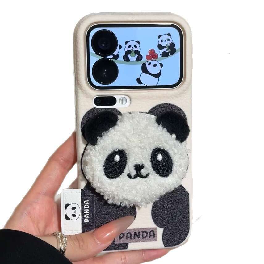 Plush 3D Panda Label Compatible with Apple 17 Pro Leather Texture Phone Case IP16/15 Plus Cute 14 for Women 13 S260128