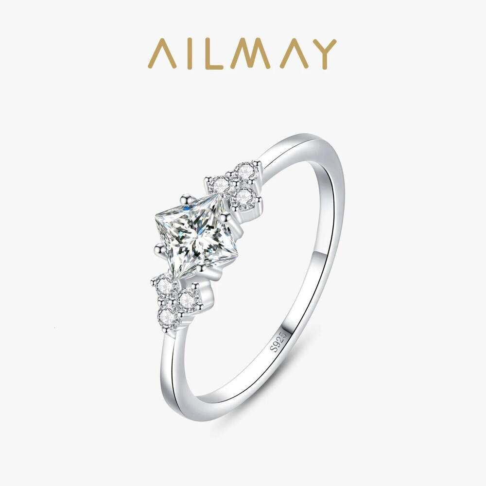 Ailmay 100% 925 Sterling Sparkling Square Cubic Zirconia Finger Ring For Women Wedding Statement Fine Silver Jewelry XJ260127