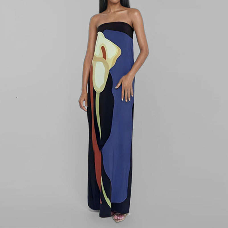 2026 spring European and American foreign trade women's fashionable sleeveless off shoulder tube top sexy backless printed dress