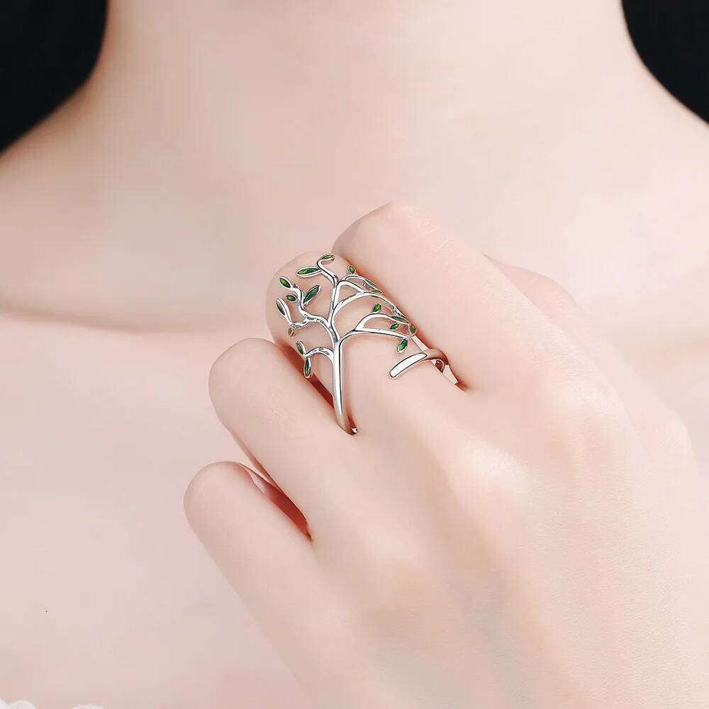 Buyee 925 Sterling Silver Female Big Flower Finger Green leaf Open Ring for Women Fashion Party Fine Jewelry Circle Gift XJ260127