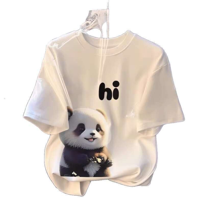 Panda Pure Cotton T-Shirt Short Women 2026 Summer New Fashion Stylish Loose Slimming Top Half Sleeve Tee