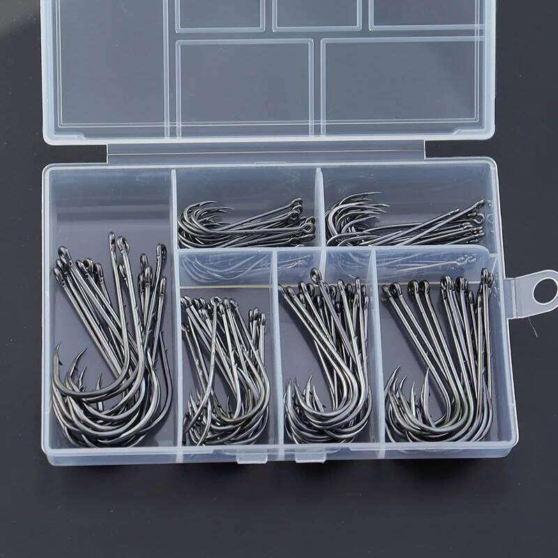 110pcs/box Long Shank Barbed Fishing Hooks High Carbon Steel Double Baits O-Ring Head Strong Sharp Fishhooks For OceanSeaFishing Z260128