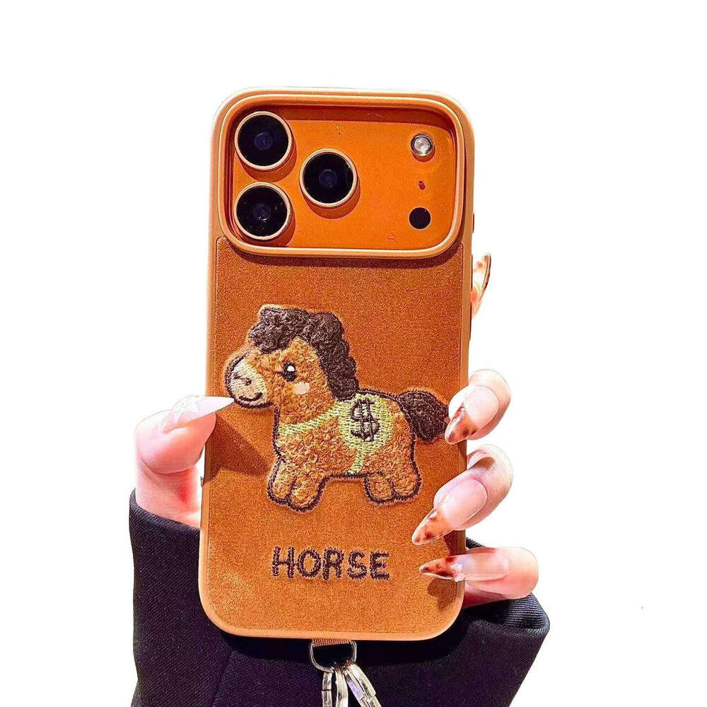 Autumn Winter Velvet Embroidered Money Pony Handheld Strap Compatible with Apple 17 Pro Max Phone 16 iPhone 15 Case S260128 726