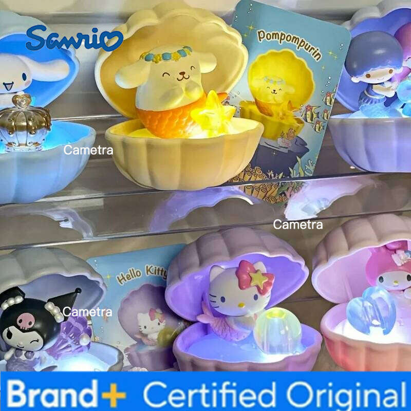 Sanrio Original Mermaid Shell Series Blind Kuromi Hellokitty Melody Kawaii Model Mystery Box Little Twin Star Lamp Kids Gift H260128