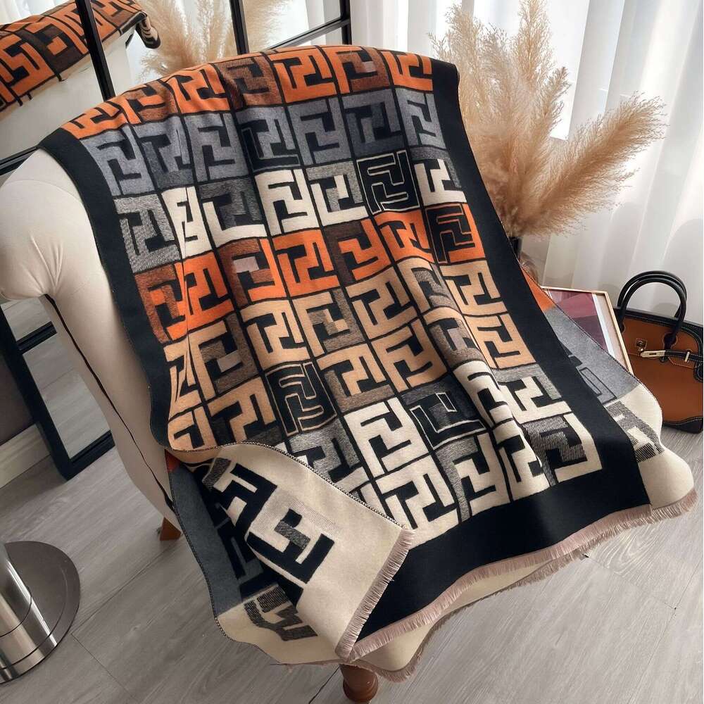 European and American Imitation Cashmere Scarf for Women Letter Retro Autumn Winter Thick Versatile Neck Warmer Long Double-Sided Shawl Export