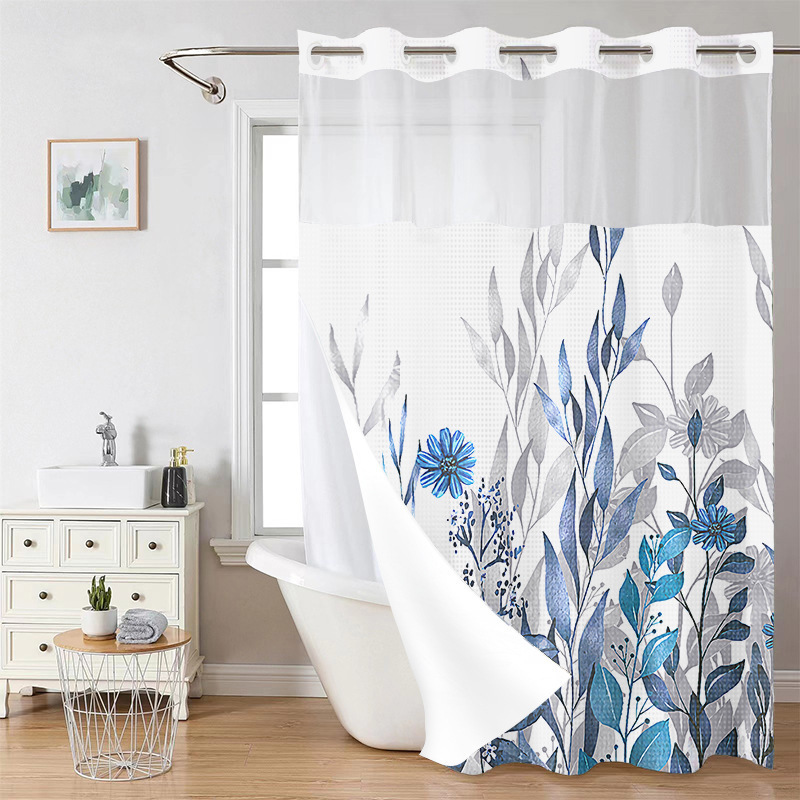 YL-38241 Digital Printed Double-Layer Large Ring Polyester Shower Curtain - Waterproof and Mildew-Proof, Floral Pattern Bathroom Curtain
