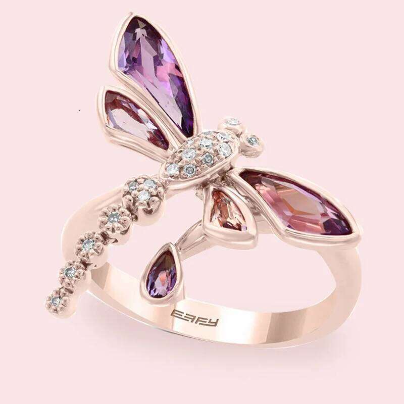 Milangirl Women Ladies Romantic Beautiful Lovely Dragonfly Insect Rose Gold Color Female Ring for Party Jewelry XJ260127