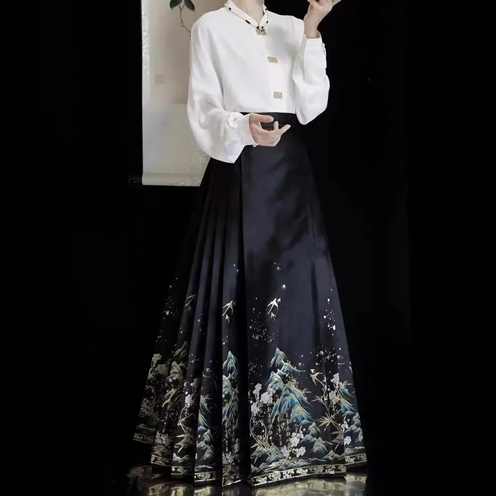 Vintage Maxi Chinese Style Horse Face Skirts for Women Saia One-piece Long Hanfu Pleated Skirt Woman Clothing Faldas Harajuku 260128 - view 3