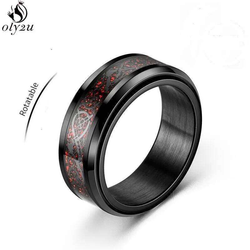 2025 Titanium Steel Black Carbon Fiber Rings Fashion Red Blue Celtic Dragon Ring for Men Women Cool Jewelry Domineering Gifts XJ260127