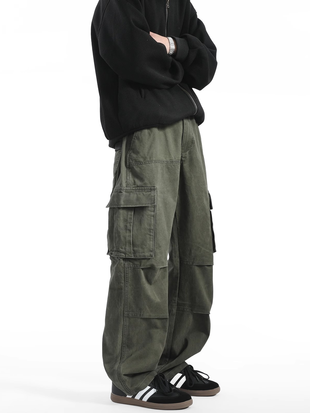 2026 American Vintage Cargo Pants, Men's Heavyweight Multi-Pocket Workwear Trousers, Oversized Straight Leg Casual Pants