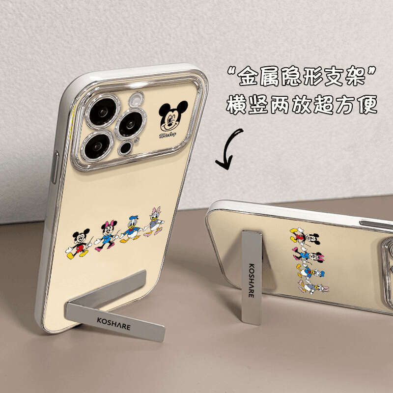 Mickey Family Compatible Apple 17 Phone Case Personalized 16 Pro Max Electroplated Large Window 15 Creative Stand 14 Soft S260128