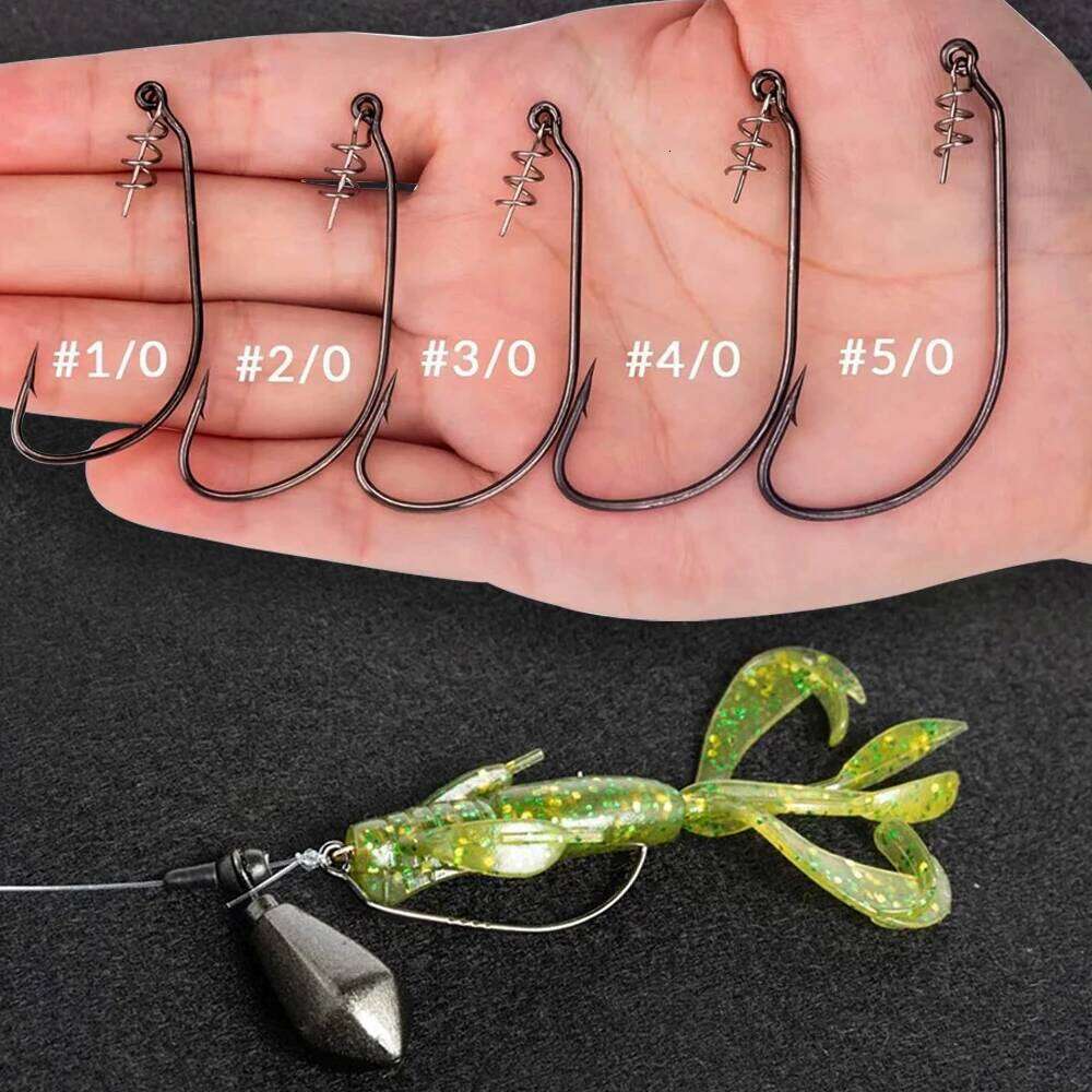 20PCS Screw Lock Hook 1# 9/0# Offset Worm Hooks with Spring Twist Pin Sharp Crank for Soft Lure Fishing Spring-lock Fishhook Z260128