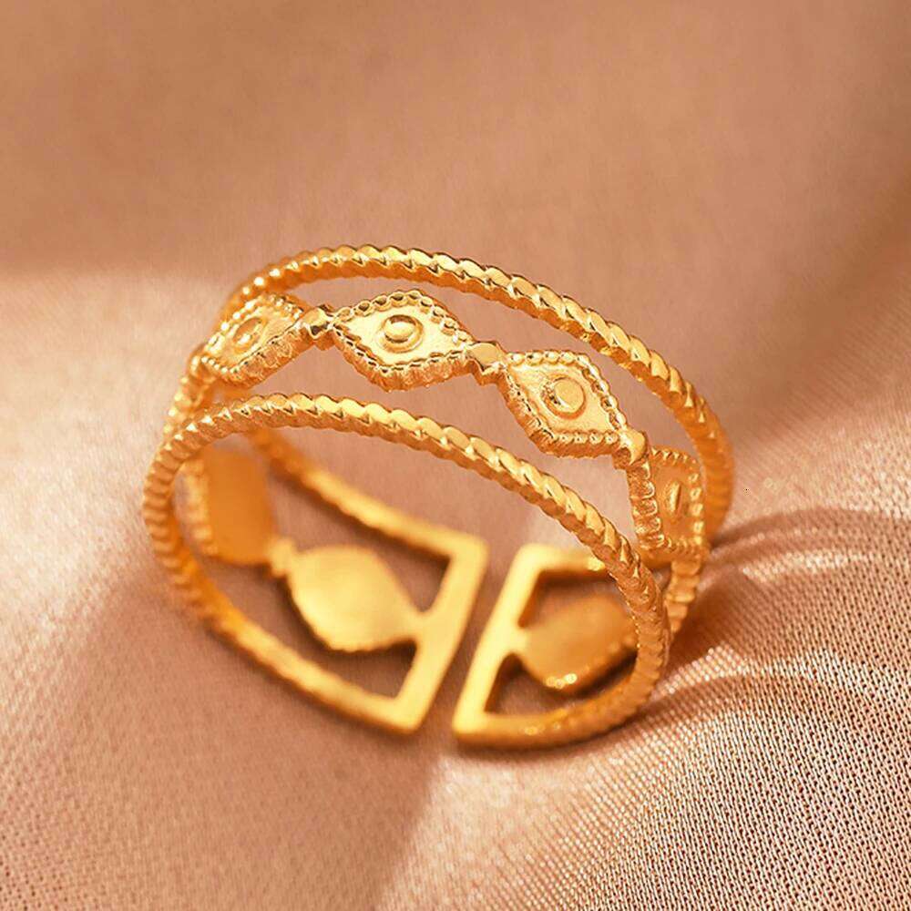 Stainless Steel Vintage Exquisite Hollow Adjustable Open Statement Light Luxury Fashion Rings For Women Jewelry New XJ260127