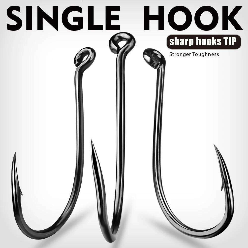 KATYUSHA 100PCS J Hooks 1/0-2/0-3/0-4/0-5/0# Barbed Octopus Fishing Hook High Carbon Steel Offset Fishhooks Black Color Pesca Z260128
