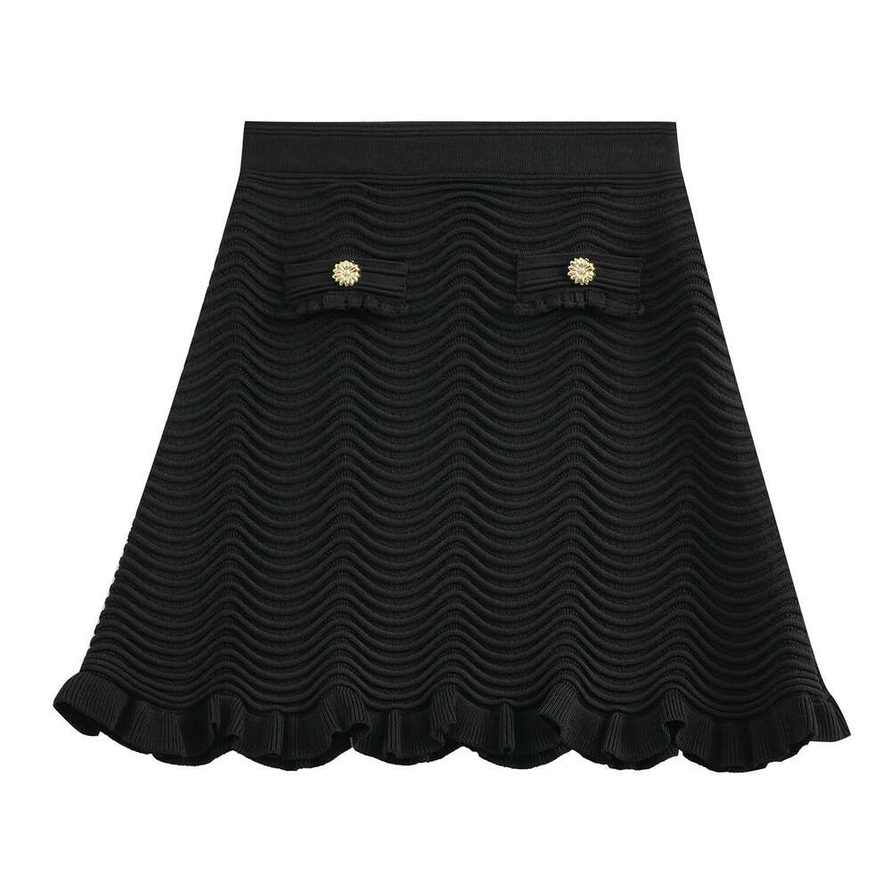 2026 Summer Sleeveless French Ruffle Knitted Tank Top Wave Pattern Skirt Two Piece Set Suitable for Women